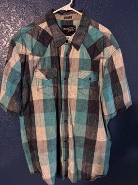 Short-Sleeve Plaid Button-Down Shirt - Marmot Ridge - Teal/Black/White